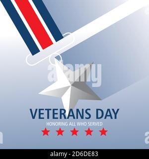 buon giorno dei veterani, onorando tutti coloro che hanno servito l'illustrazione del vettore della stella della medaglia Illustrazione Vettoriale