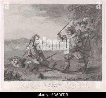 Fluellen facendo pistola Eat the Leek (Shakespeare, Henry V, atto 5, scena 1), 1 agosto 1795. Foto Stock