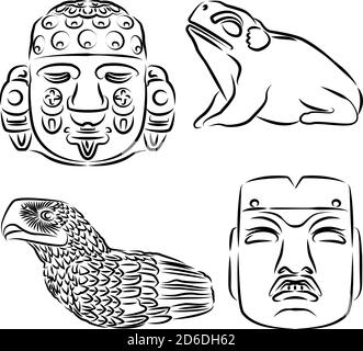 Disegni di dettagli artistici del tempio azteco maggiore di Città del Messico, illustrazione vettoriale Illustrazione Vettoriale