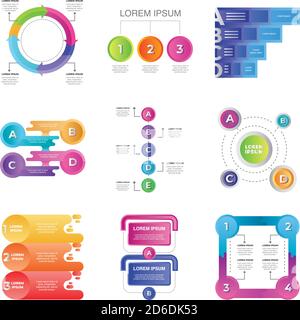 fasi del set infografico, processi aziendali, flusso di lavoro, diagramma, concetto di diagramma di flusso, illustrazione vettoriale Illustrazione Vettoriale