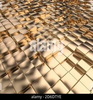 sfondo geometrico con cubetti a mosaico color oro. rendering 3d. Foto Stock