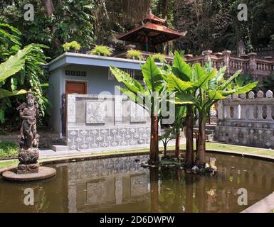 Stagno con piante tropicali in un giardino panoramico, Bali, Indonesia Foto Stock