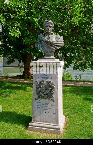 Max von Schenkendorf Monument, Kaiserin-Augusta-Anlagen, Coblenza, Renania-Palatinato, Germania Foto Stock