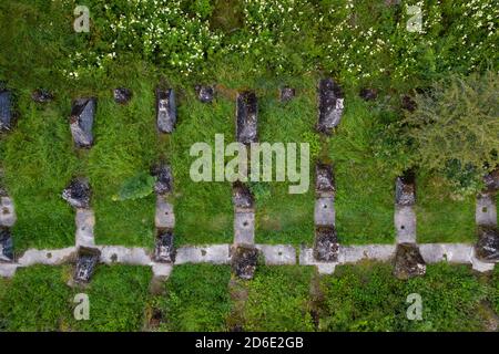 Höckerlinie, barriera anticarro dell'ex parete ovest nei pressi di Mettlach-Orscholz, Saargau, Saarland, Deutschland Foto Stock