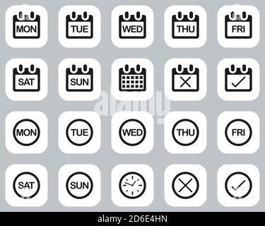Days of the Week Icons Black & White Flat Design Imposta grande Illustrazione Vettoriale