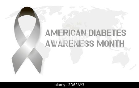 Vettore di concetto del mese americano di consapevolezza del diabete. L'evento si celebra nel mese di novembre. Nastro grigio e mondo Illustrazione Vettoriale