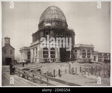 Vista dell'edificio amministrativo in costruzione per la fiera mondiale dell'esposizione colombiana del mondo, Chicago, Illinois, circa 1892. Foto Stock