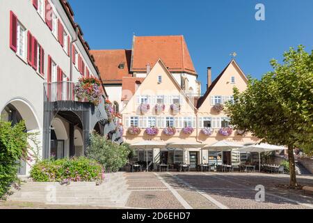 Ristoranti sulla piazza del mercato, Bieigheim-Bissingen, Baden-Württemberg, Germania Foto Stock