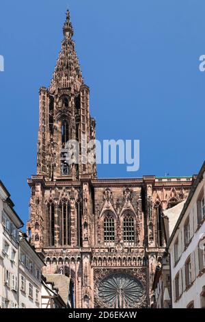 Facciata ovest sul portale principale, Cattedrale di Strasburgo, Strasburgo, Alsazia, Francia Foto Stock