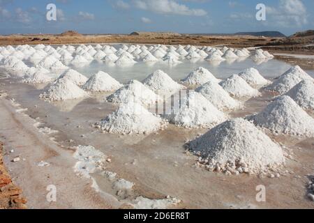 Pile di sale pronte per essere raccolte a Capo Verde, isola di SAL Foto Stock