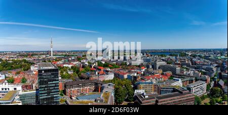 Panorama, Tower am Michel e la torre della televisione, Amburgo, Germania Foto Stock