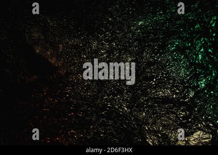 Giallo arancio verde grunge astratto alluminio sbriciolato, titanio lucido sfondo foglio Foto Stock
