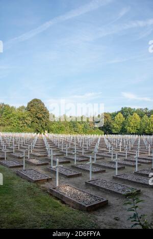 Germania, Sassonia-Anhalt, Gardelegen, Ehrenfriedhof, Feldscheune Isenschnibbe memoriale, poco prima della fine della guerra, i nazisti hanno spinto oltre 1000 prigionieri del campo di concentramento in un granaio e li hanno incendiato, quasi tutti i prigionieri provenienti da Belgio, Italia, Francia, Polonia e molti altri paesi sono venuti in agonia della vita. Foto Stock