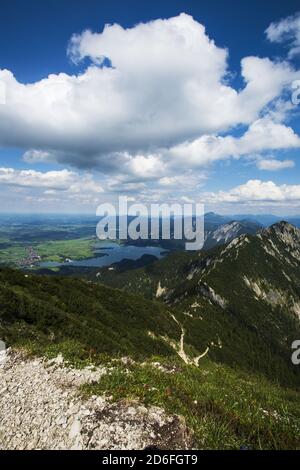 Vista da Heimgarten, Kochelsee, alta Baviera, Baviera, Germania Foto Stock