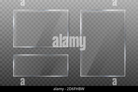 Lastra di vetro su fondo trasparente. Finestra realistica con ombra. Raccolta di fogli isolati trasparenti. Finestra con riflessi. Vettore Illustrazione Vettoriale