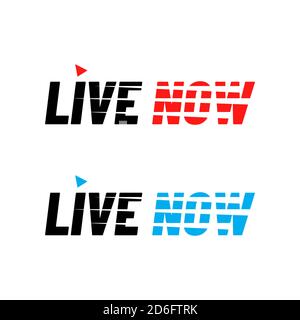 Icona del logo Live Now per il programma di intrattenimento online di notizie TV illustrazione del vettore di intestazione del segno Illustrazione Vettoriale