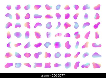 Forme iridescenti di gradiente. Colori brillanti spruzzi di vernice fluidi elementi olografici chameleon, tavolozza liquida colori neon set vettoriale Illustrazione Vettoriale