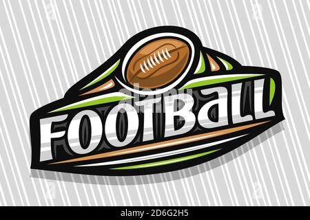 Logo vettoriale per American Football, emblema moderno scuro con illustrazione della palla volante in gol, scritta unica per il calcio parola grigio, segno sportivo w Illustrazione Vettoriale