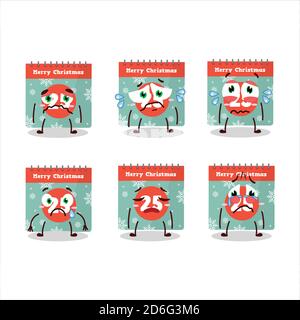 25 dicembre calendario cartoon carattere con triste espressione Illustrazione Vettoriale