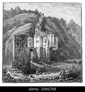 Una vista del tardo XIX secolo dei pastori che guardano le loro pecore sotto le mura di Antiochia, un'antica città greca fondata vicino alla fine del IV secolo a.C. sul lato orientale del fiume Oronte. Le sue rovine si trovano vicino all'attuale città di Antakya, Turchia, alla quale l'antica città presta il suo nome. Foto Stock