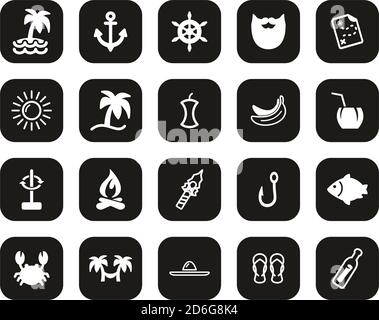 Icone dell'isola del deserto Bianco su Black Flat Design Set Grande Illustrazione Vettoriale