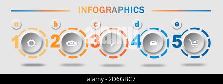 Modello infografico aziendale. Design sottile con opzioni o gradini numeri 6. Illustrazione Vettoriale