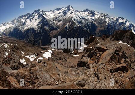 La grave- la Meije, Les deux alpes resort in inverno, montagne nelle alpi francesi, Rodano Alpi in Francia Europa Foto Stock