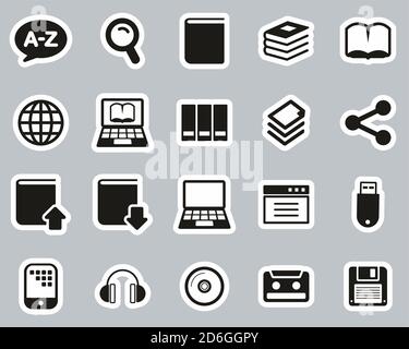 Dizionario o Glossario icone Bianco e nero Sticker Set Grande Illustrazione Vettoriale