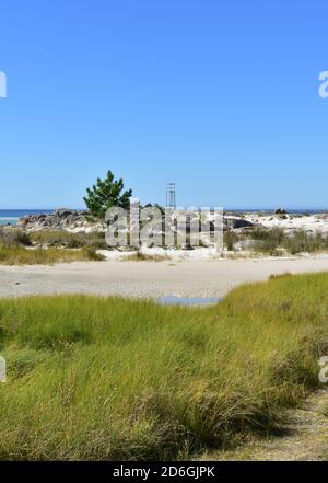 Famosa spiaggia di Carnota o Playa de Carnota, la più grande spiaggia galiziana nella famosa regione di Rias Baixas. Provincia di Coruña, Galizia, Spagna. Foto Stock