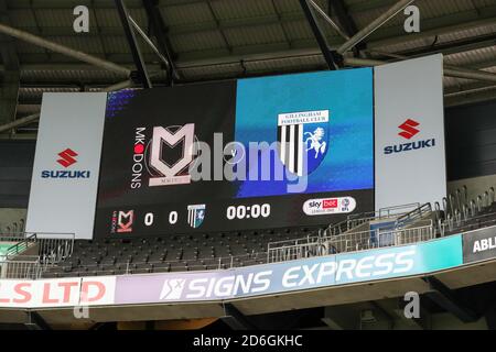 MILTON KEYNES, INGHILTERRA. 17 OTTOBRE 2020, Sky Bet League One match tra MK Dons e Gillingham allo stadio MK, Milton Keynes sabato 17 ottobre 2020. (Credit: John Cripps | MI News) Credit: MI News & Sport /Alamy Live News Foto Stock