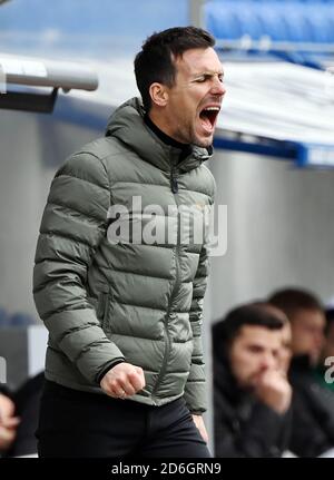 Karlsruhe, Germania. 17 Ott 2020. Calcio: 2 Bundesliga, Karlsruher SC - SV Sandhausen, 4° incontro nello stadio Wildpark. Il allenatore di Karlsruhe Christian Eichner. Credito: Uli Deck/dpa - NOTA IMPORTANTE: In conformità con le norme del DFL Deutsche Fußball Liga e del DFB Deutscher Fußball-Bund, è vietato sfruttare o sfruttare nello stadio e/o nel gioco le fotografie scattate sotto forma di sequenze di immagini e/o serie di foto di tipo video./dpa/Alamy Live News Foto Stock