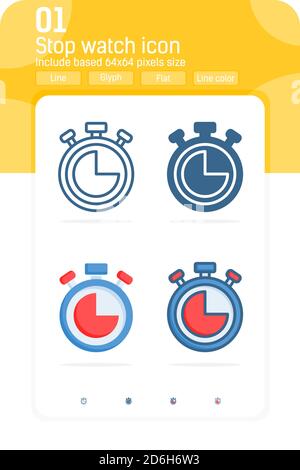 Timer, stop watch icona premium isolata su sfondo bianco con stile multiplo. Disegno icona simbolo illustrazione vettoriale per web, logo, app, ui, ux Illustrazione Vettoriale