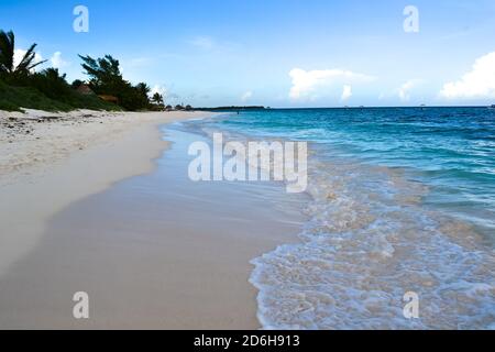 Mar dei Caraibi visto dalle bianche spiagge coralline del Messico nello Yucatan. Foto Stock