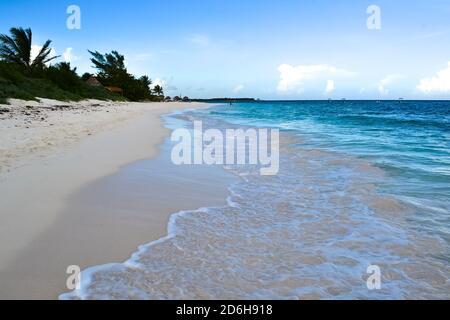 Mar dei Caraibi visto dalle bianche spiagge coralline del Messico nello Yucatan. Foto Stock