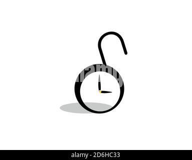 Aprire il logo del lucchetto dell'orologio su sfondo bianco nell'illustrazione vettoriale Illustrazione Vettoriale