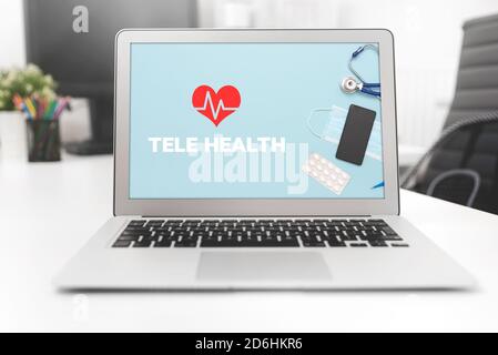 Concetto di telemedicina o telelavoro sullo schermo del notebook Foto Stock