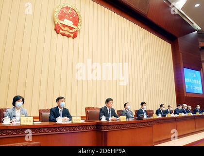 Pechino, Cina. 17 Ott 2020. Li Zhanshu, presidente del Comitato permanente del Congresso Nazionale del Popolo (NPC), presiede la riunione conclusiva della ventiduesima sessione del 13° Comitato permanente della NPC a Pechino, capitale della Cina, il 17 ottobre 2020. Credit: Liu Weibing/Xinhua/Alamy Live News Foto Stock