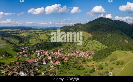 Veduta aerea, comune di Oltingen, Basilea-Landschaft, Svizzera Foto Stock