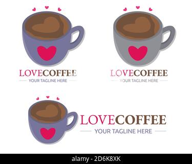Illustrazione disegno vettoriale del modello di logo della tazza da caffè Love per azienda o azienda Illustrazione Vettoriale
