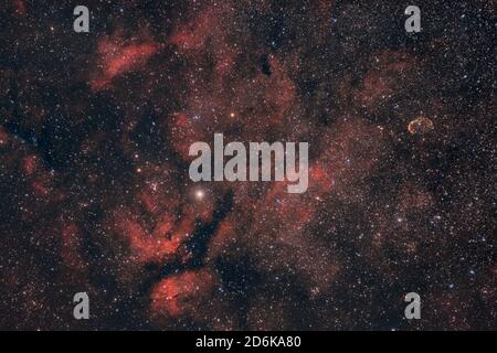 Nebulosity rosso Arroud Sadr nella costellazione di Cignus Foto Stock