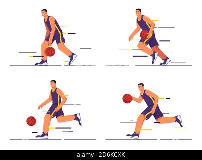 Insieme di illustrazioni vettoriali di un giocatore di basket in movimento Illustrazione Vettoriale