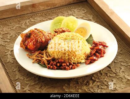 Cibo asiatico nasi biryani con rendang di pollo Foto Stock