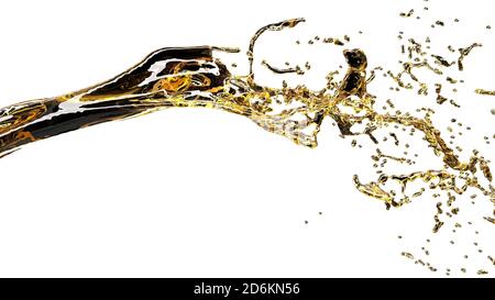 flusso 3d di birra in oro alcolico su rendering 3d bianco Foto Stock