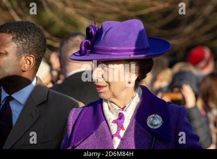 Principessa Anne, la Principessa reale a Sandringham il giorno di Natale 2019. Foto Stock