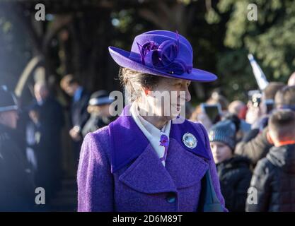 Principessa Anne, la Principessa reale a Sandringham il giorno di Natale 2019. Foto Stock