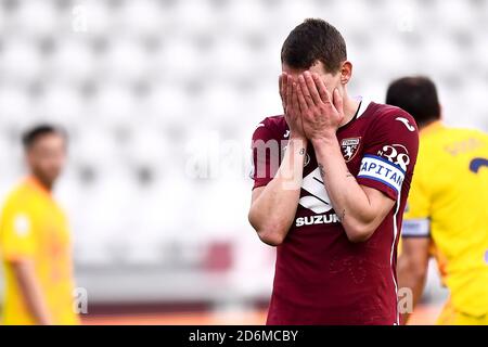 Torino, Italia. 18 Ott 2020. TORINO, ITALIA - 18 ottobre 2020: Andrea Belotti del Torino FC si saffaccia durante la Serie A una partita di calcio tra Torino FC e Cagliari Calcio. (Foto di Nicolò campo/Sipa USA) Credit: Sipa USA/Alamy Live News Foto Stock