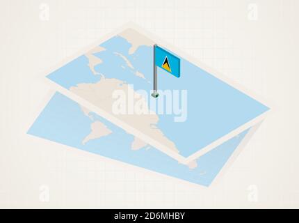 Santa Lucia selezionata sulla mappa con bandiera isometrica di Santa Lucia. Mappa carta vettoriale. Illustrazione Vettoriale