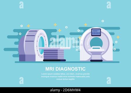 Dispositivo di scansione per risonanza magnetica, immagine piatta vettoriale. Apparecchiature mediche ospedaliere e concetto diagnostico. Illustrazione Vettoriale