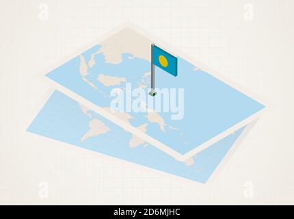 Palau selezionato sulla mappa con bandiera isometrica di Palau. Mappa carta vettoriale. Illustrazione Vettoriale