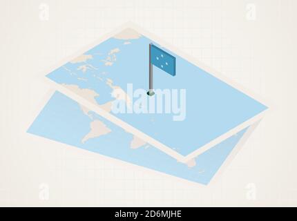 Micronesia selezionata sulla mappa con bandiera isometrica della Micronesia. Mappa carta vettoriale. Illustrazione Vettoriale